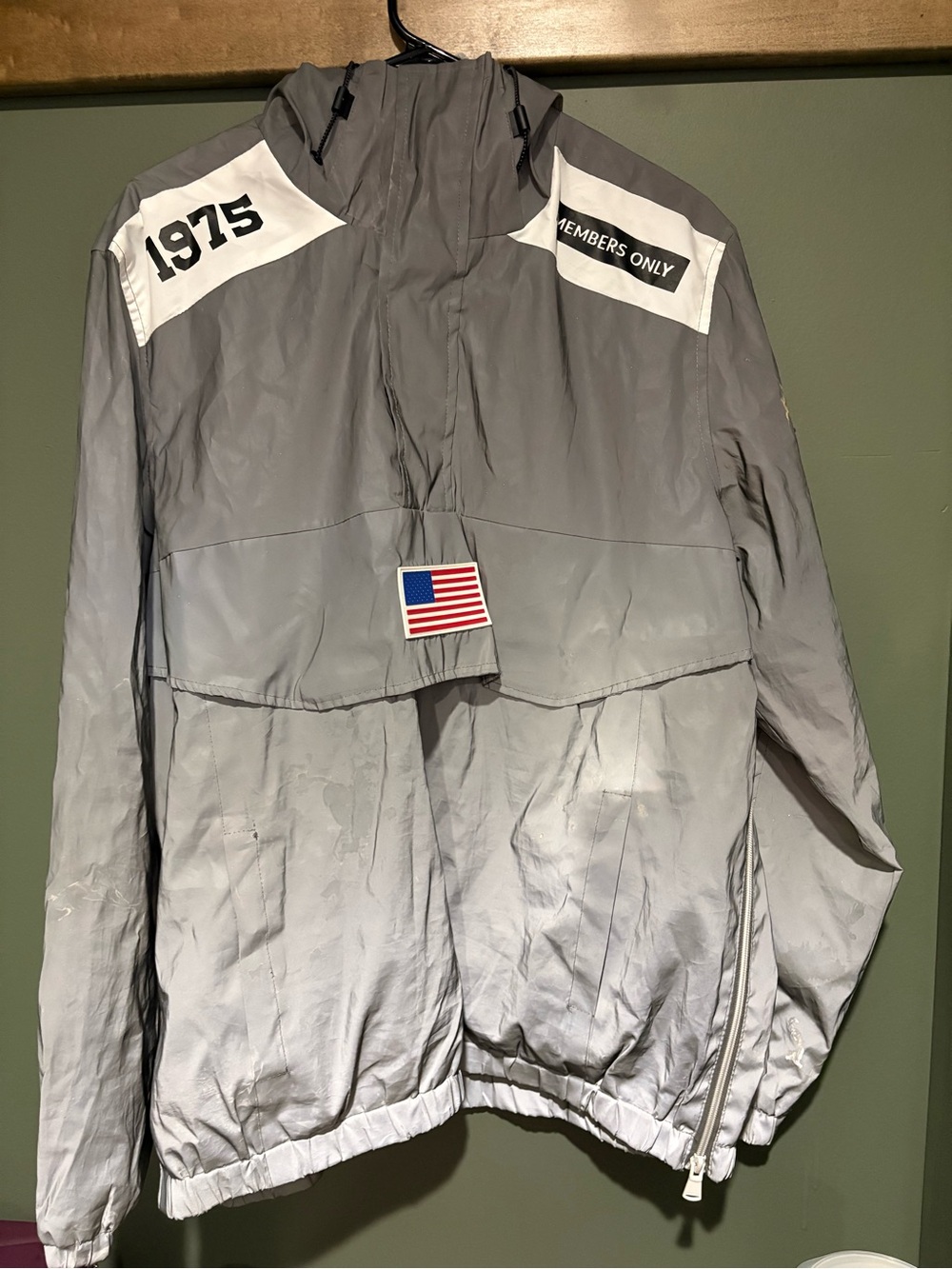 Members Only Gray Hooded Windbreaker with White Accents